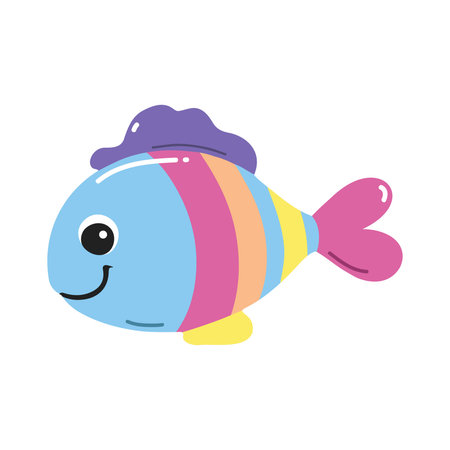 Cute fish. Flat cartoon underwater character. Marine animals. Inhabitant of the sea