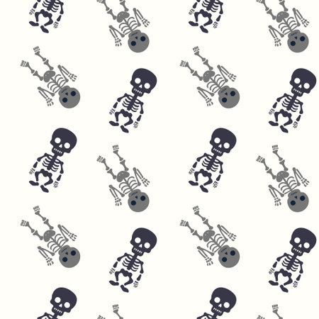 Funny skeletons. Monochrome halloween pattern with skeletons. Halloween backgrounds, seamless pattern.のイラスト素材
