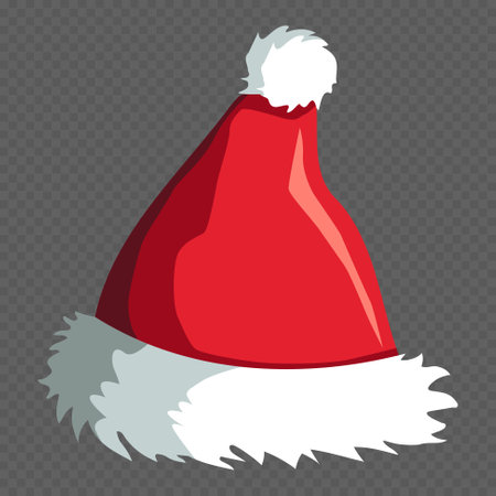 Realistic Santa Claus hat, holiday cap to xmas illustration. New Year red hat.のイラスト素材