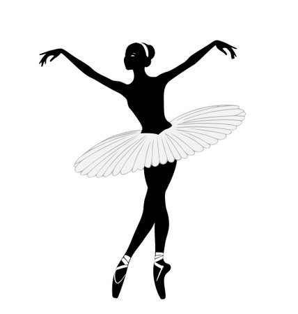 Silhouette of ballerina on a white background. Ballerina in a tutu. Ballet dancing. Ballet dancer silhouette.のイラスト素材