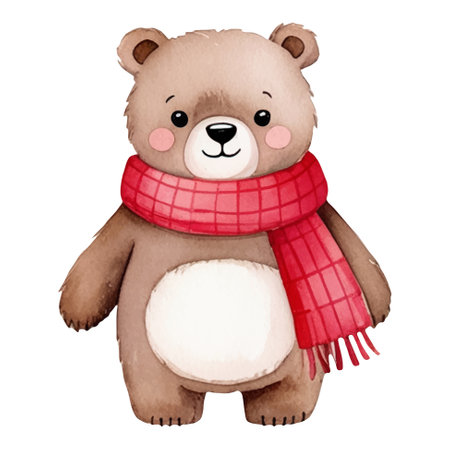 Watercolor bear in winter clothes. Illustration with hand drawn teddy bear. Cute animals in warm clothes.のイラスト素材