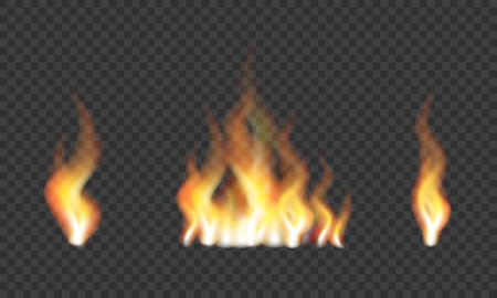 Realistic fire set. Red fiery flames for used on dark illustrations.のイラスト素材