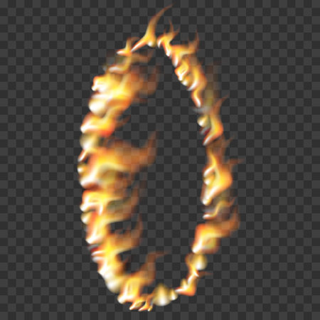 Round frame made of fire. Realistic fire. Flame fire illustration.のイラスト素材