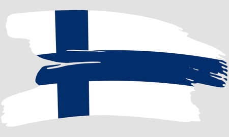 Finland flag brush paint texture. Grunge Finland flag. Finnish emblem brush conceptのイラスト素材