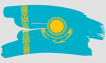 Kazakhstan flag brush paint texture. Grunge Kazakhstan flag. Kazakhstan emblem brush conceptのイラスト素材