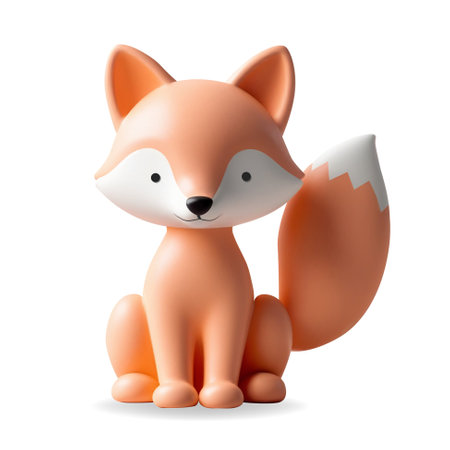 3d render fox in pastel colors. Cute animal, kids toy. Realistic 3d design element in plastic style.のイラスト素材