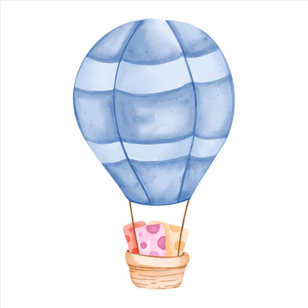Watercolor air balloon. Hand drawn nursery element in pastel colors.のイラスト素材