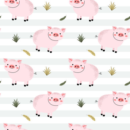 Seamless pattern with cute pig. Domestic animals. Farm animals pattern.のイラスト素材