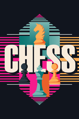Retro style poster with text chess. Modern abstract sport background. Trendy geometric shapes.のイラスト素材