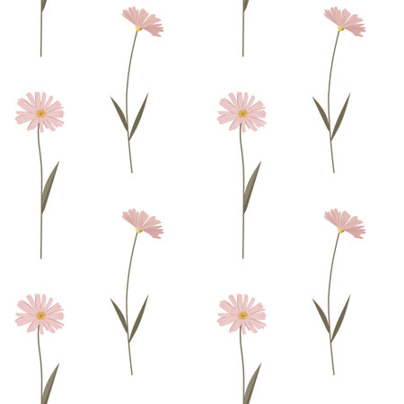 Delicate background with pink meadow flowers. Gentle botanical springtime  pattern.のイラスト素材