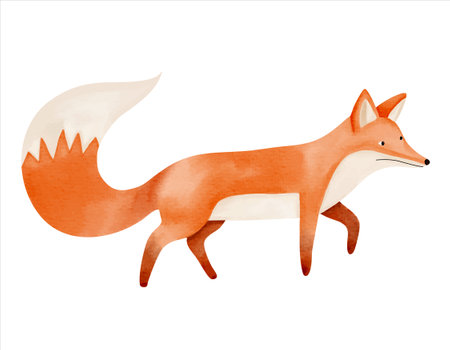 Cute fox in watercolor painting style. Woodland fox. Watercolor baby fox.のイラスト素材