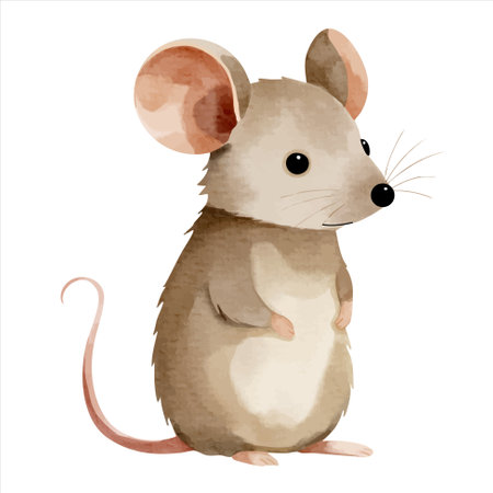 Cute little mouse in watercolor painting style. Woodland mouse. Watercolor mouse.のイラスト素材
