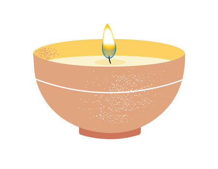 Candle in decorative bowl. Flat style illustration for spa, relax and wellness themes. Soft and calming designのイラスト素材