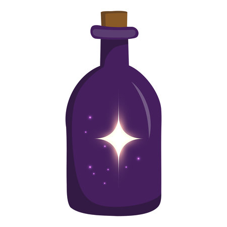 Magical potion bottle illustration. Fantasy glowing liquid. Perfect for witchcraft and mystical design.のイラスト素材