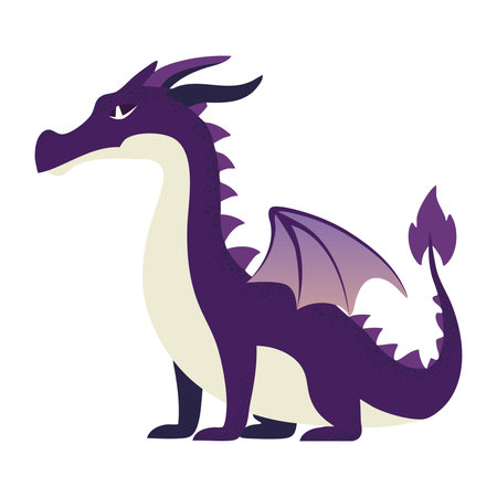 Purple fantasy dragon in flat style. Magical creature with wings. Perfect for mystic illustrations.のイラスト素材