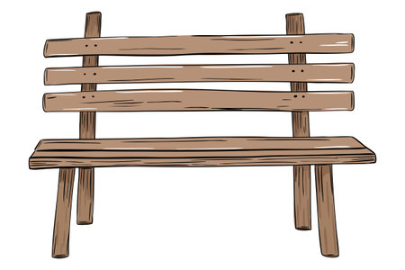 Hand drawn bench in pastel colors. Simple sketch style with marker texture. Relaxing outdoor illustration.のイラスト素材