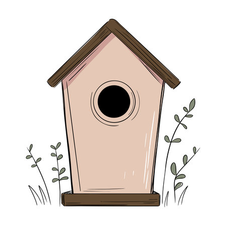 Sketch animal feeder in soft tones. Marker drawing with simple shape. Calm and cute design.のイラスト素材