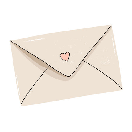 Sketchy envelope with heart. Soft pastel tones and marker lines. Simple and sweet design.のイラスト素材