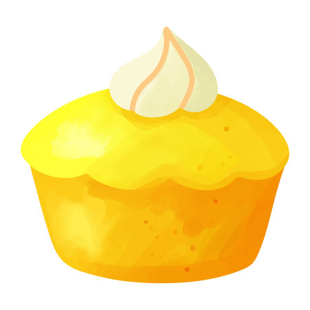 Lemon cake watercolor. Soft creamy dessert with lemon. Bright food illustration for posters and packagingのイラスト素材