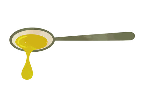 A spoon with dripping olive oil or honey. Hand painted in watercolor style for kitchen illustration.のイラスト素材