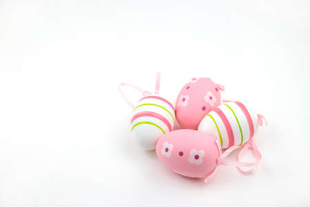 easter eggs with patterns lie on a white backgroundの写真素材