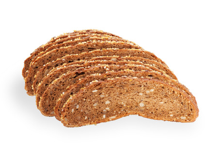 Several slices of crusty bread isolated on white background