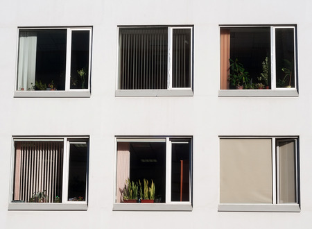 Wall of modern office buildings with vertical blindsの写真素材