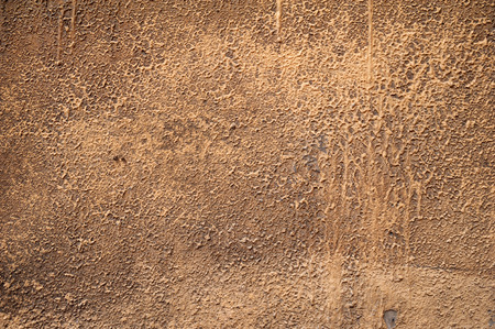 Texture of old rustic wall covered with yellow stuccoの写真素材