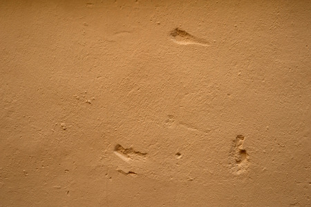 Texture of old rustic wall covered with yellow stuccoの写真素材