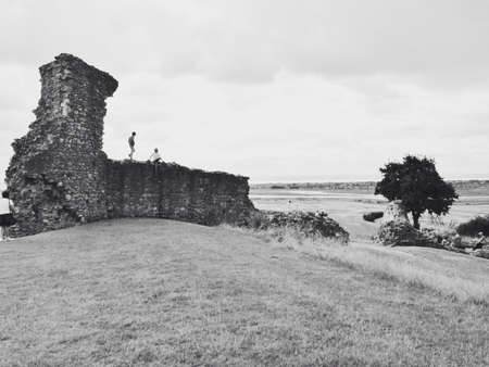 Children climbing on castle ruinsの素材