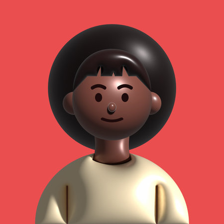 3d illustration of an african american smiling girl. Volume portrait of a cute african girl in light...