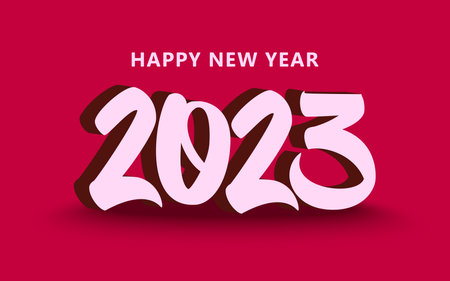Celebration bright banner with text Happy New Year 2023 on the red background. Greeting card,...
