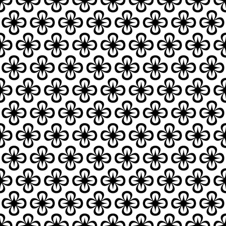 Floral geometric seamless pattern. Retro simple minimalist pattern with black flowers on the white background. Classic black and white ornament.のイラスト素材