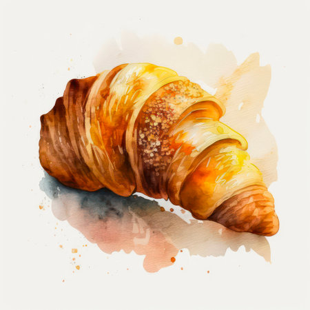 Watercolor illustration of a tasty croissant on a white background.の素材