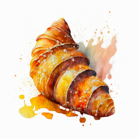 Watercolor illustration of a tasty croissant on a white background.の素材
