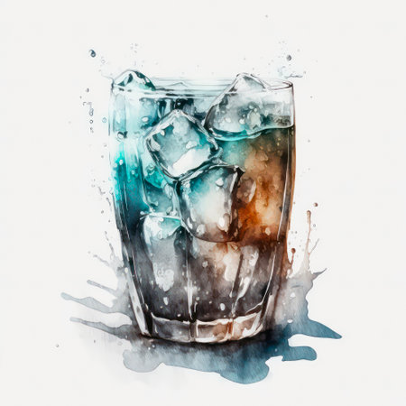 Glass of water with ice cubes.の素材