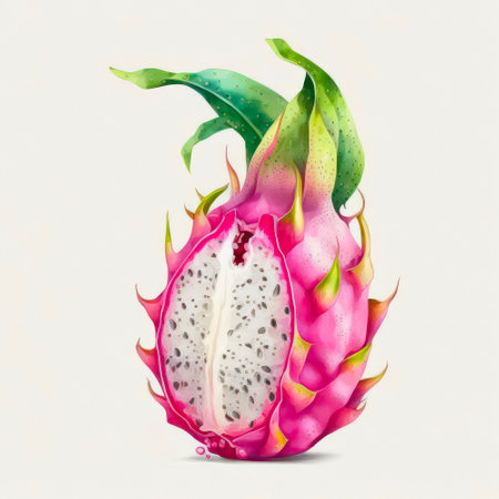 Watercolor illustration of a dragon fruit on white background.の素材