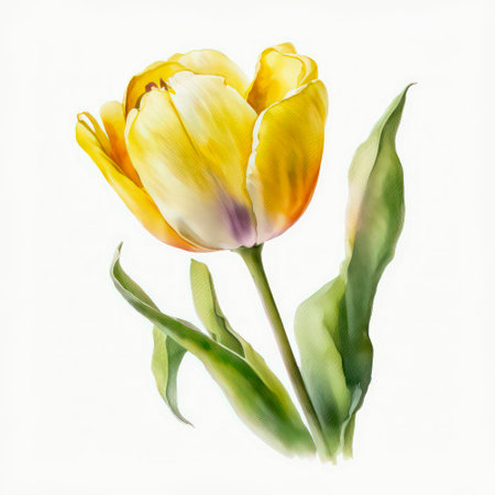 beautiful tulip flower. Watercolor yellow tulip on white background.の素材