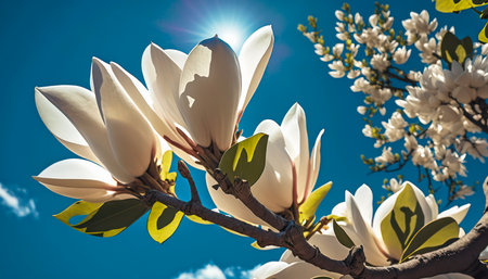 Beautiful white flowers in the light of the sun.の素材