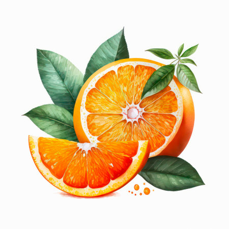 Watercolor illustration of a juicy orange on white background.の素材