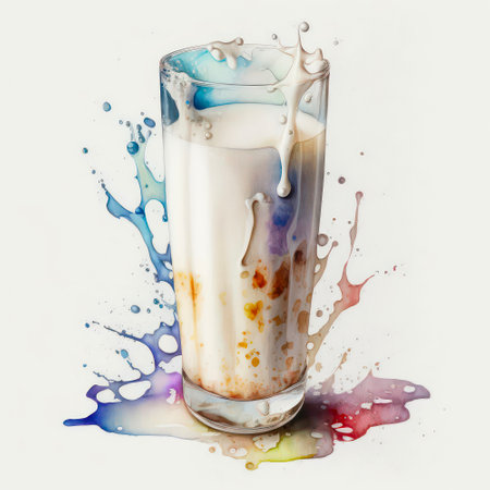 Glass of milk in watercolor style.の素材