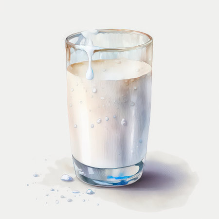 Glass of milk in watercolor style.の素材