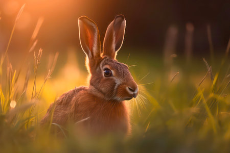 wild hare in the grass.の素材