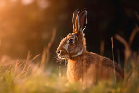 wild hare in the grass.の素材
