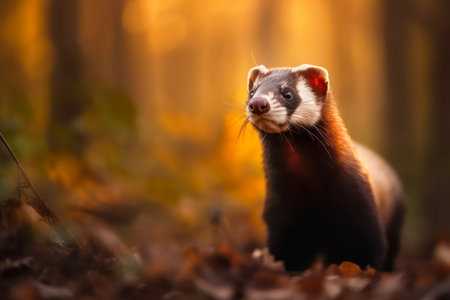 Cute little ferret in the forest.の素材