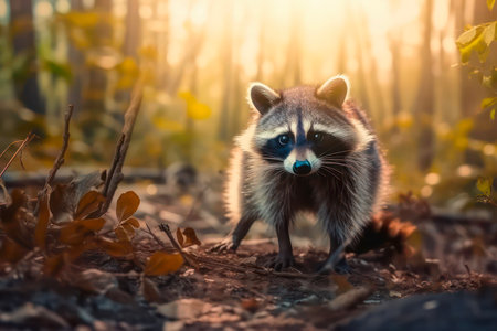 Cute little raccoon outdoors.の素材