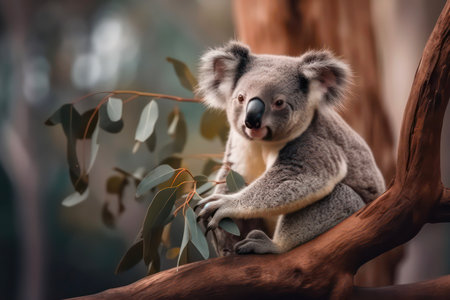 Cute koala bear sits on the tree branch. beautiful wild nature.の素材