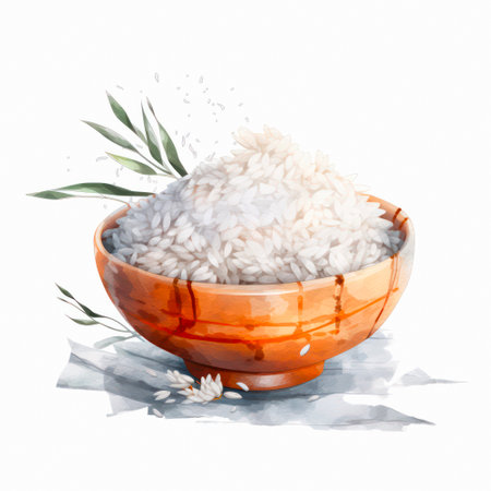 Bowl with rice in watercolor style on white background.の素材