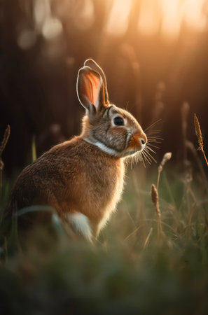 Wild brown rabbit in the grass.の素材