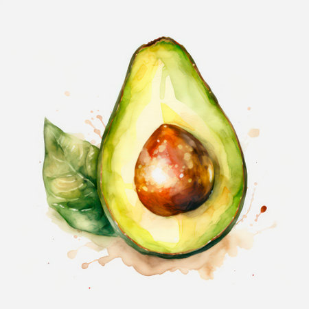 Half of avocado, watercolor illustration.の素材